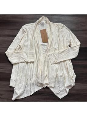 Paper Crane Women's Cardigan Size Small Beige Ribbed Drape Long Sleeves